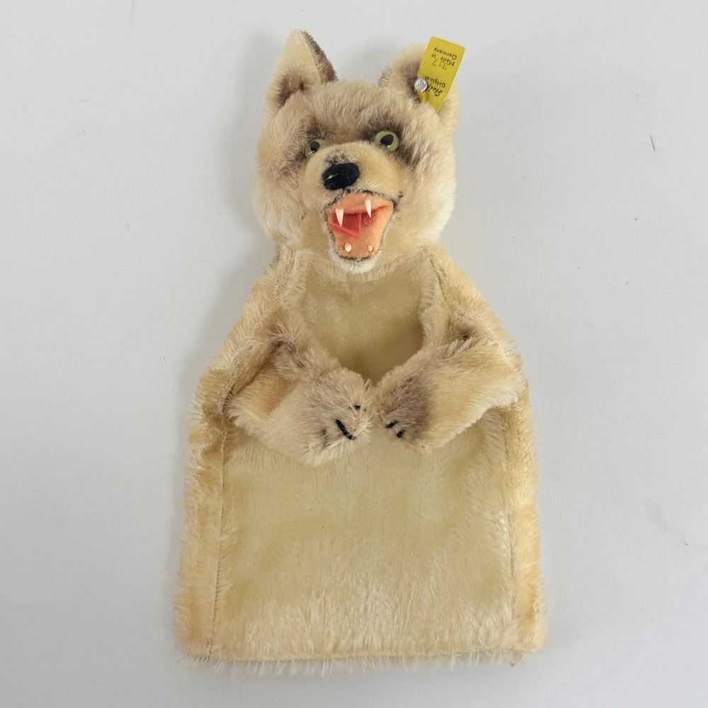 Vintage STEIFF 'Loopy' Wolf Hand Puppet German Toy  Ear Button And Tag